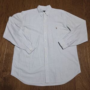 Ralph Lauren Classic Fit Shirt Mens XLT Blue Vertical Striped Flesh Pony Oxford